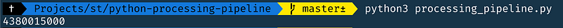 The command line and result when executing the pipeline via Python