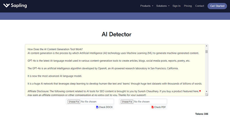 Sapling AI detect at AIOS Blog