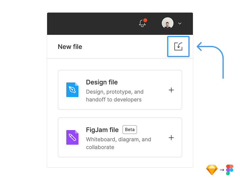 Image of Figma UI showing import button