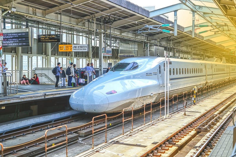 A Nozomi-class bullet train on the Tokaido Shinkansen Line