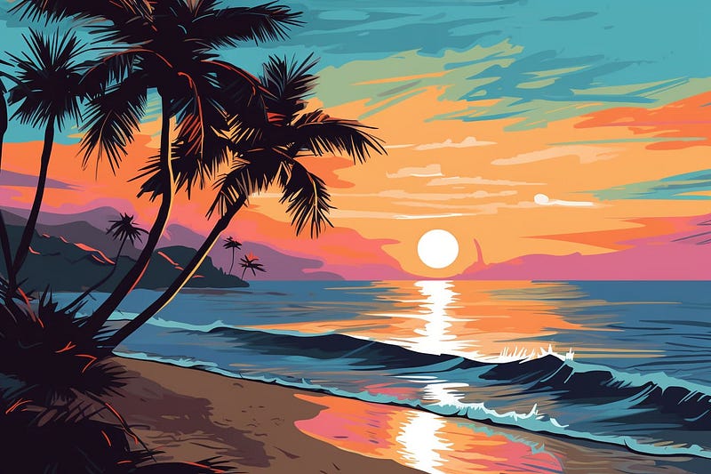 pop art illustration of a beach with a palm tree