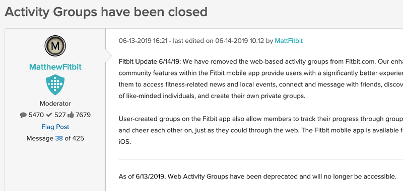 Fitbit Turns Off Web Community Features; Disgruntled Users Migrate to Count.It