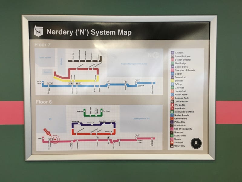 The office map, inspired by the Chicago Transit Authority.