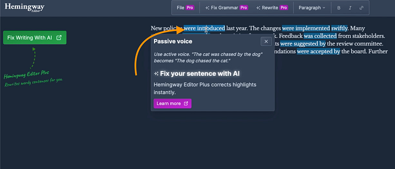 Hemingway app fixing passive voice