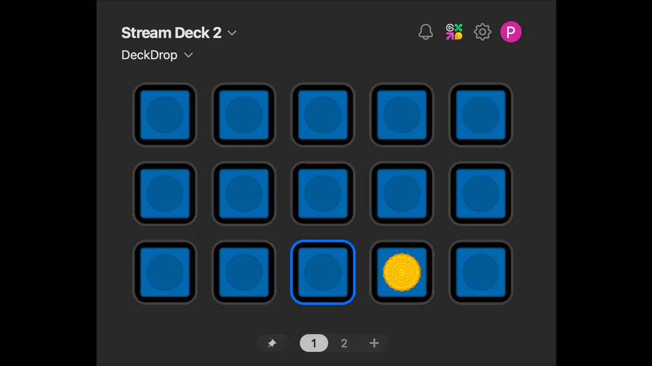 Animated GIF showing gameplay of DeckDrop’s Connect Three on an Elgato Stream Deck, featuring the Q-learning AI. Tokens drop onto a 3-by-5 grid with moves demonstrating the AI’s playful inconsistency — occasionally strategic, yet humorously prone to mistakes, highlighting its learning process.