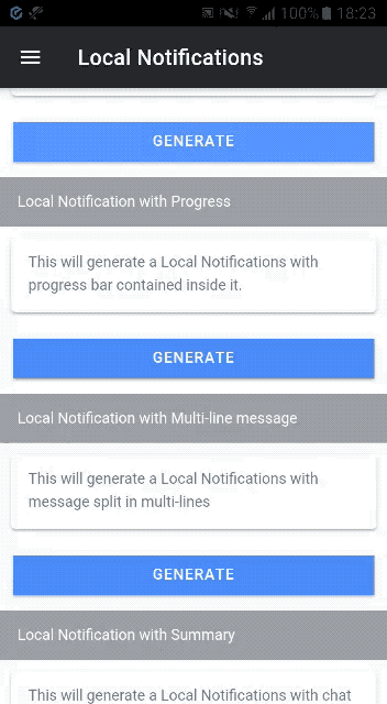 Local notification with progress bar — Ionic 5 Capacitor Android app