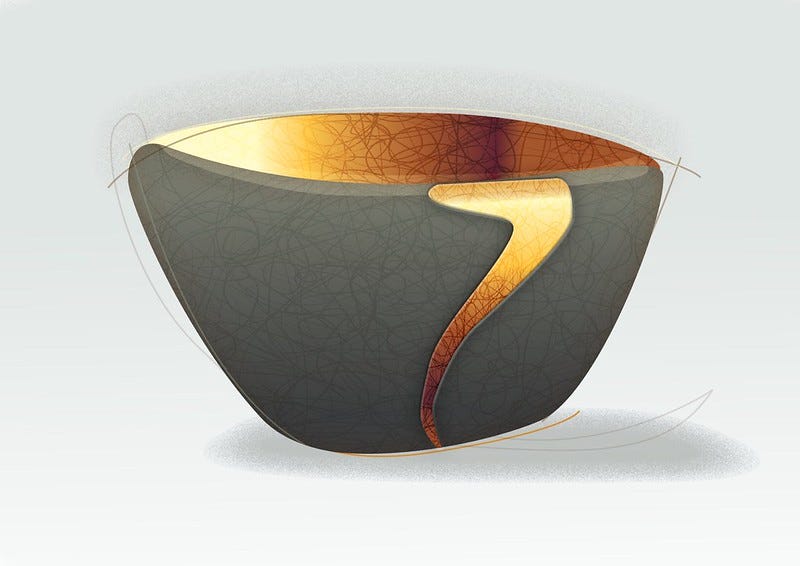 a broken cup filled and made whole again with lacquer made of gold aka kintsugi by Martin Howard of Flicker