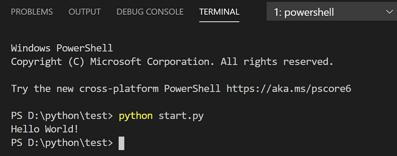 run python code in visual studio code by using “python”