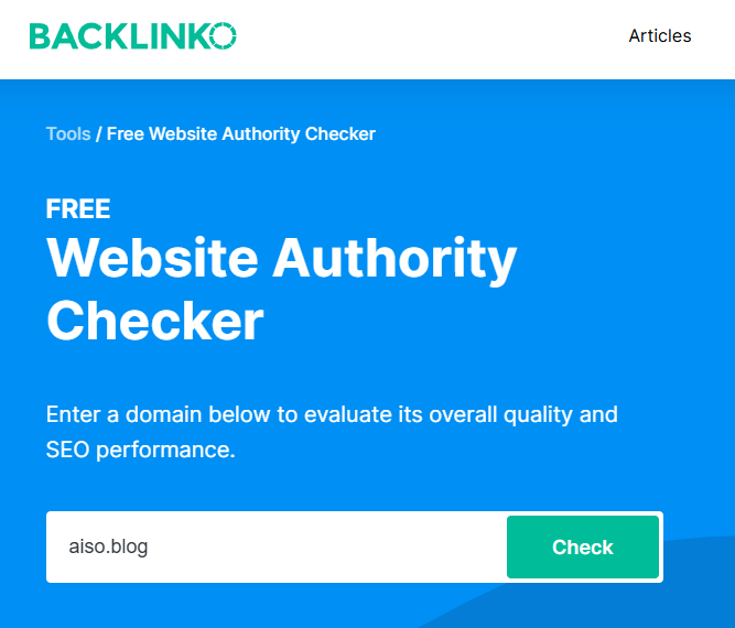 Backlinko free website authority checker on AISO Blog