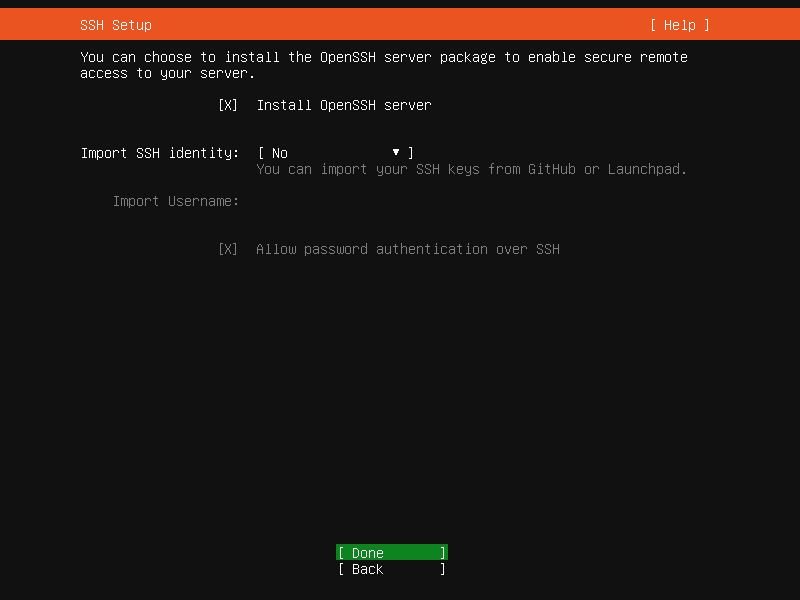 Install and configure the VM—step 11—Configure SSH Setup