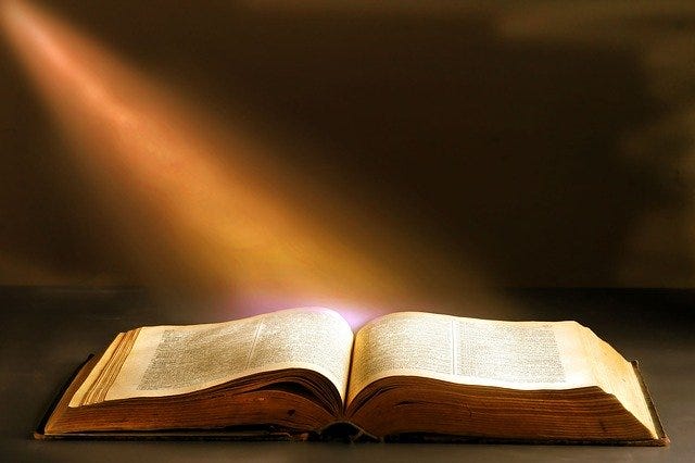 Light shining on book.