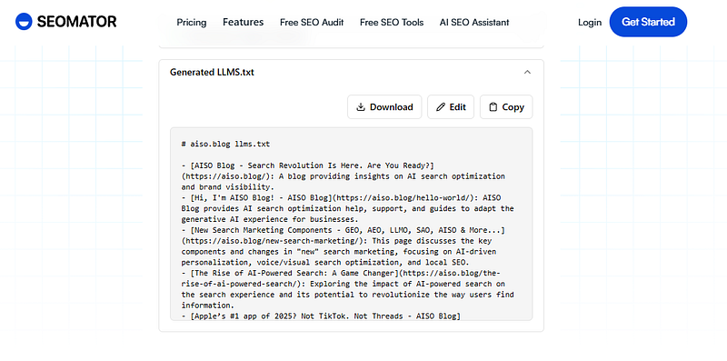 SEOMATOR Free LLMs.txt Generator on AISO Blog