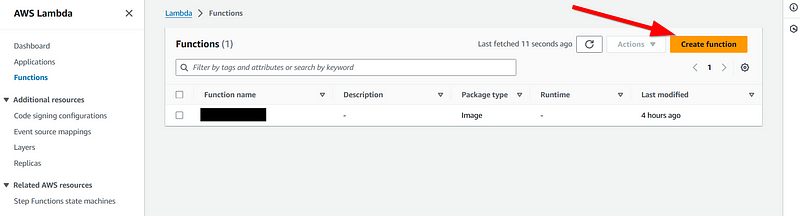 AWS Lambda Function Screen