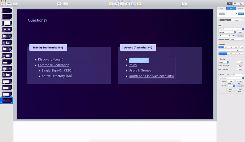 Screenshare of how to add hyperlinks to slides in Keynote
