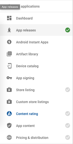All the checkbox options need to go green (completed) before app can be tested or published