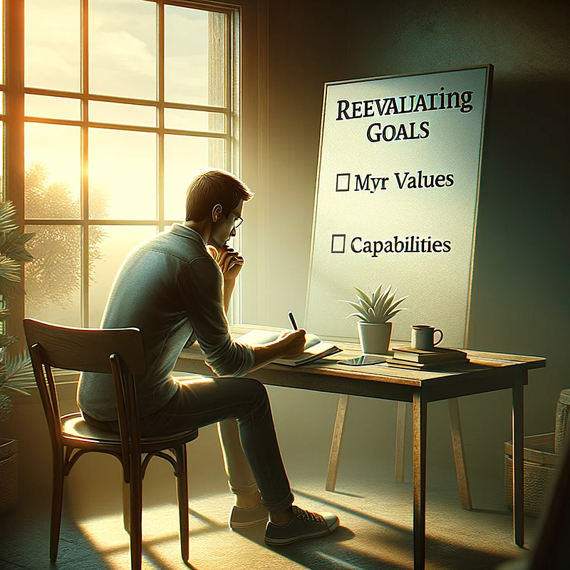A man carefully evaluating his goals