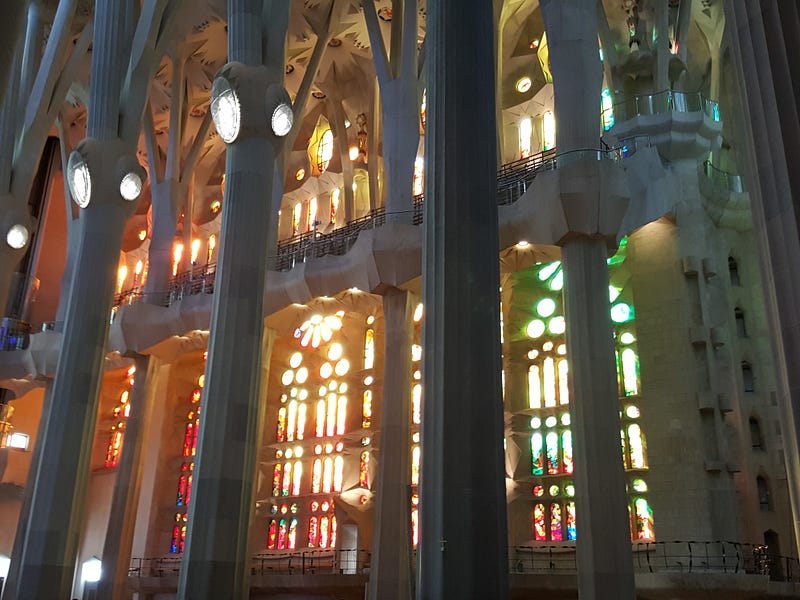 The [Sagrada Família](https://en.wikipedia.org/wiki/Sagrada_Fam%C3%ADlia) from the inside