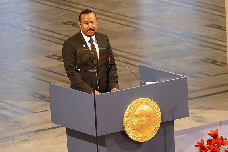 Ethiopia’s President Abiy Ahmed Ali receiving the Nobel Peace Prize in 2019.