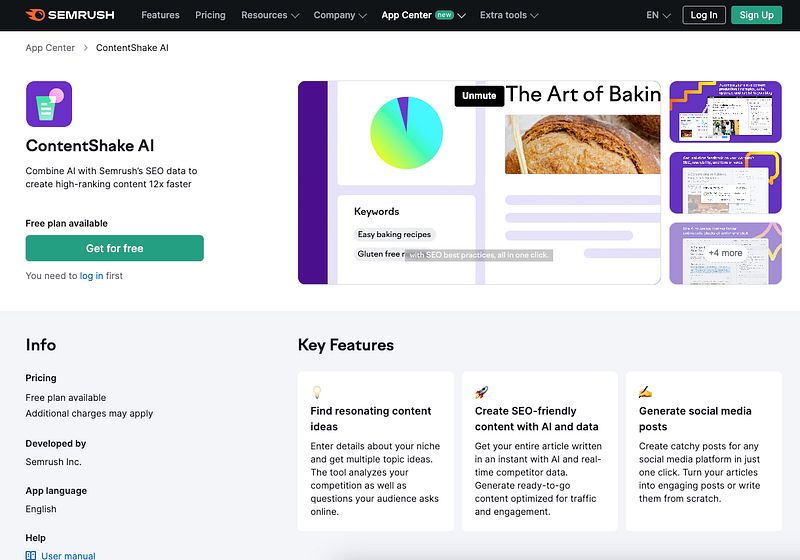 Contentshake AI homepage