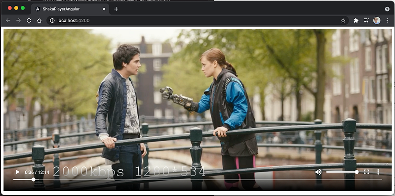A screenshot that shows Shaka Player while playing the video Tears of Steel