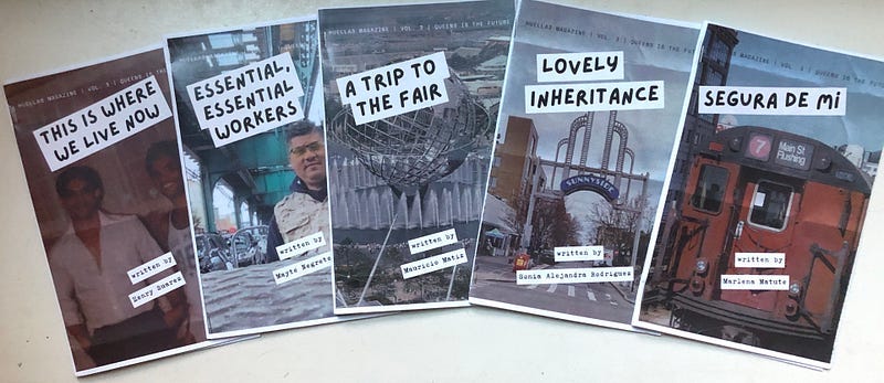 Photo of five of the six booklets handed out at the in-person reading.