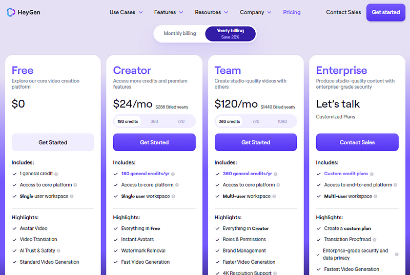 HeyGen Pricing