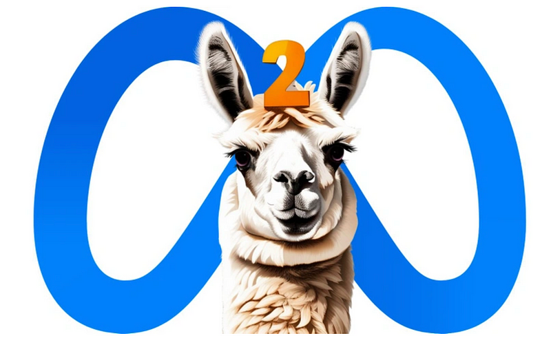 llama head over the meta logo and the number 2