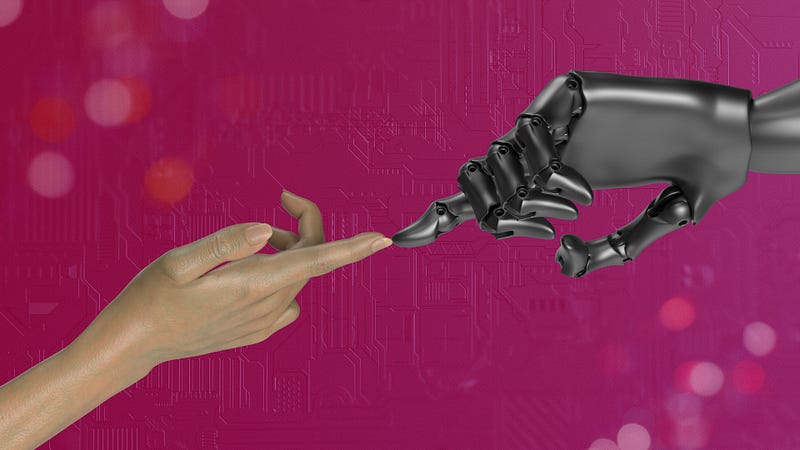 human hand and robot hand touching