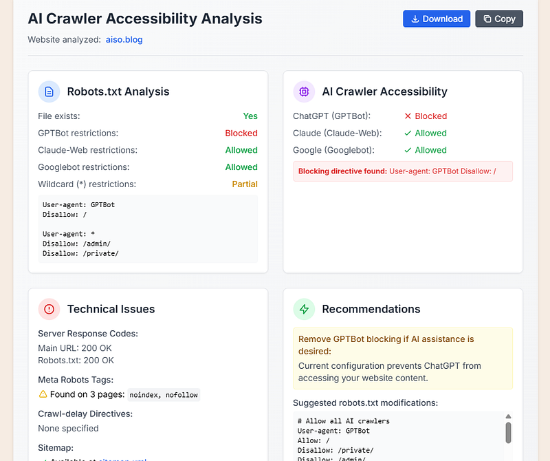 Adamigo ai crawl test for aiso.blog