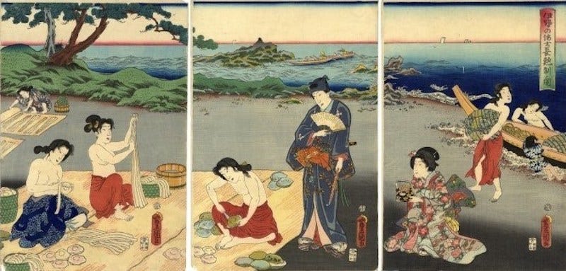 A historical piece of Japanese art that depicts Mie Prefecture’s ama divers
