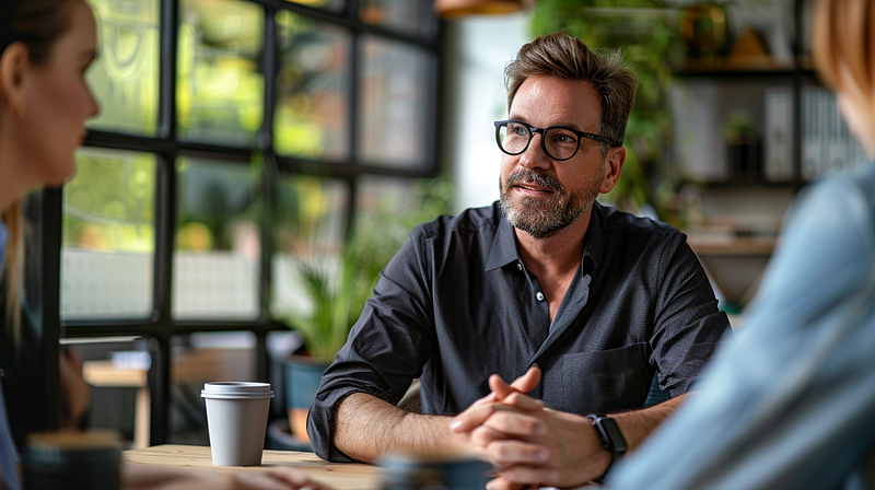 a manager having a one-on-one meeting with an employee
