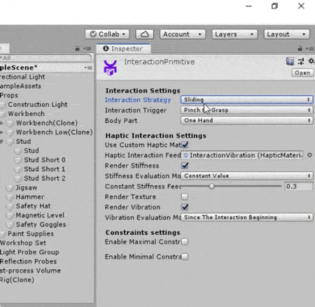 Unity 3d Interaction Builder Settings