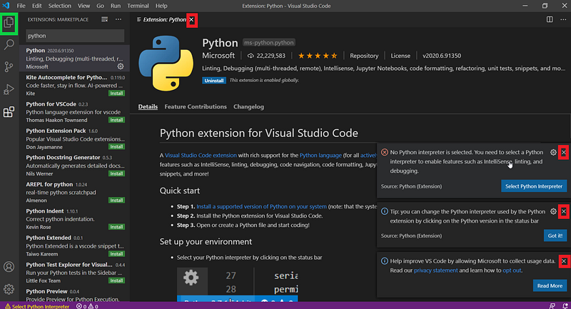 Click the explorer in visual studio code