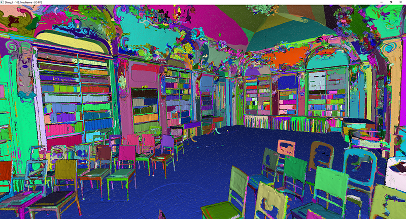 A 3D point cloud of a library segmented automatically then visualize within Julia. © Florent Poux