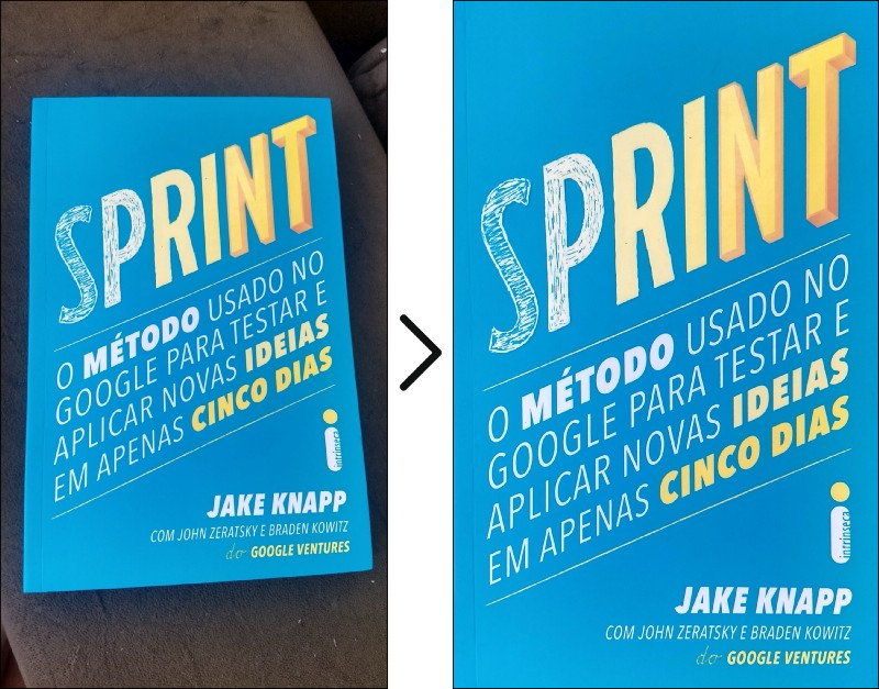 Capa do livro Sprint, antes e depois do tratamento com o app Snapseed.