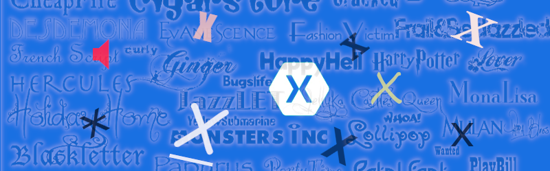 Xamarin logo and many words using many custom fonts