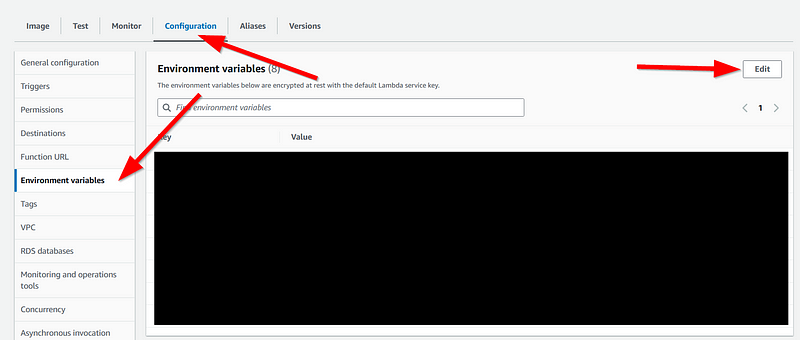 Configure Environment Variables Screen