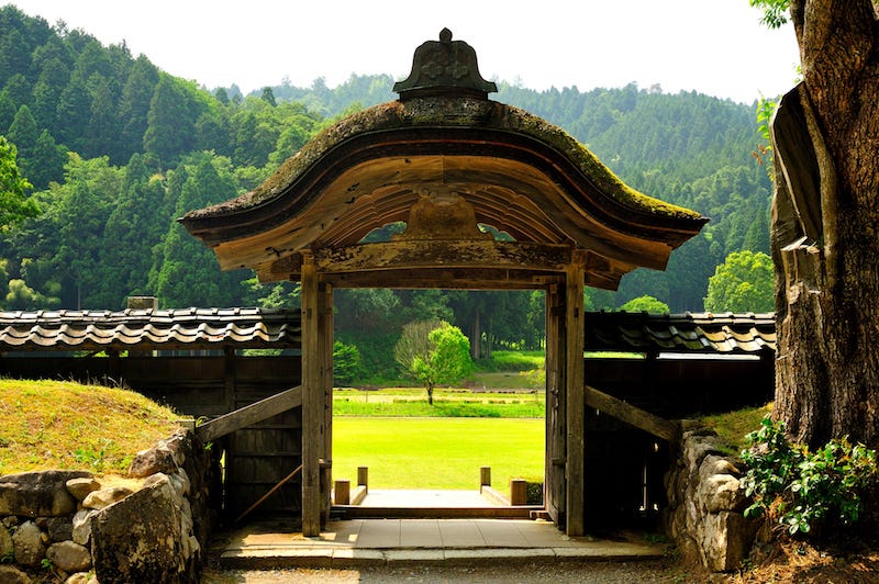 A gate at the Asakura clan’s historic ruins in Ichijodani, Fukui Prefecture