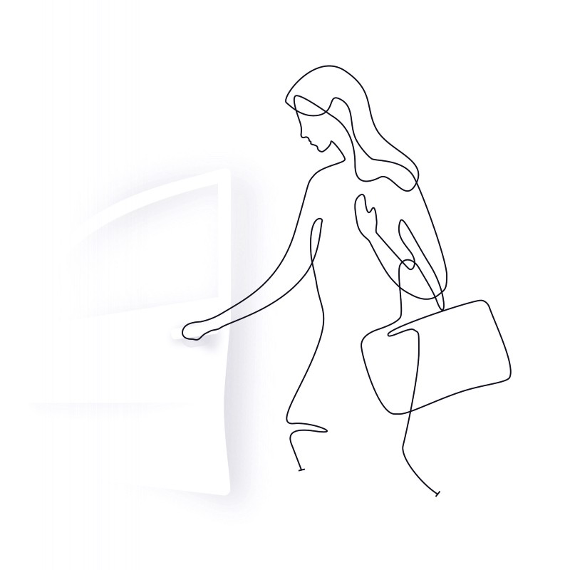 Drawing of a woman opening a car door