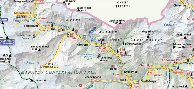 Manaslu Circuit Trek map
