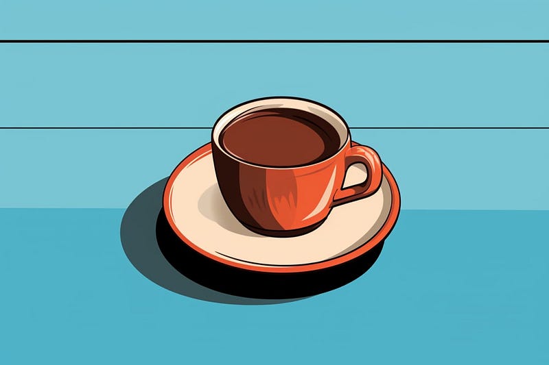 Pop art illustration of a coffee cup on a blue table