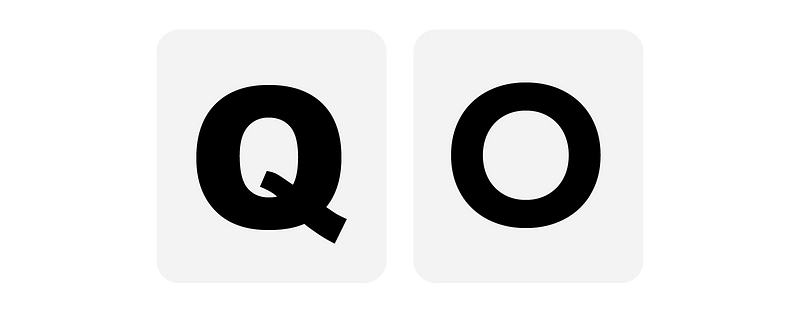 Side by side of characters: upper case q, and upper case o