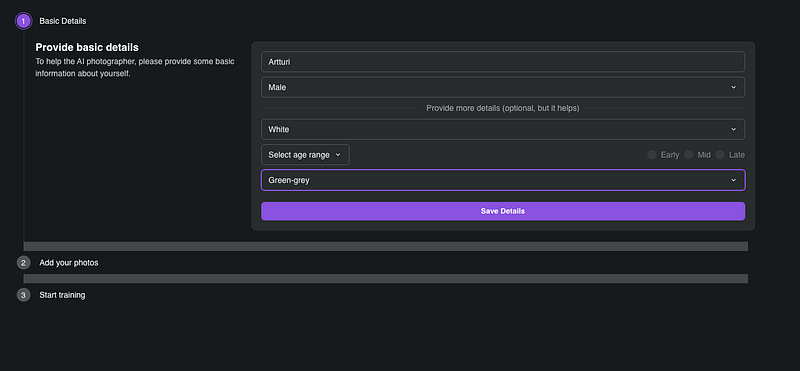 ai headshots basic details page