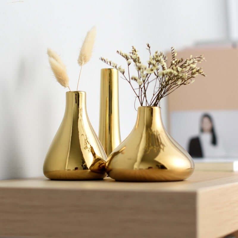 Close up of the Gold plated vase home accent
