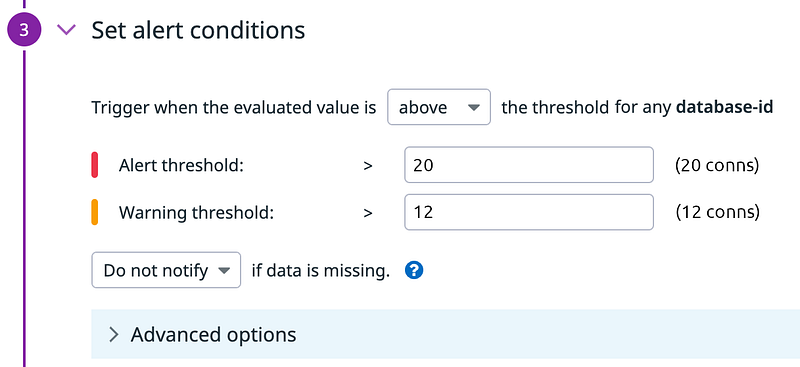 Define the threshold values that trigger an alert
