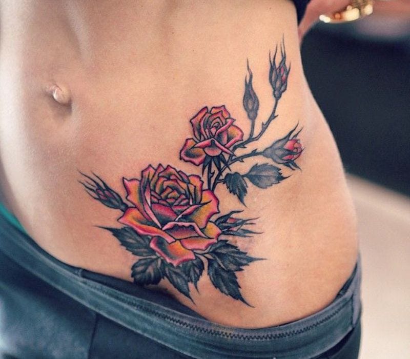 Whimsical Blossom Tummy Tattoo