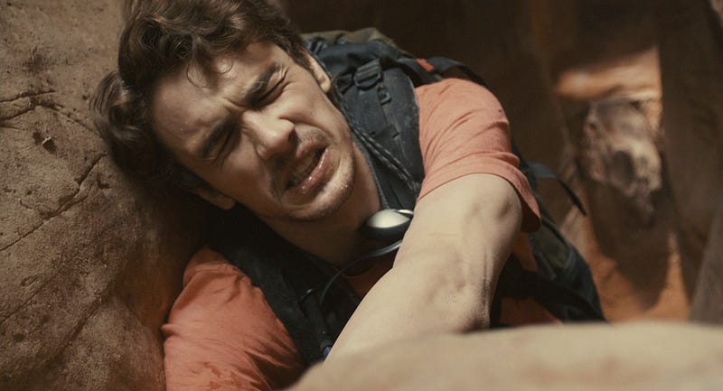 Lowered eyebrows can mean anger or pain like in ‘127 Hours’.