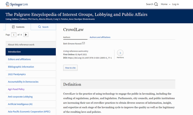 Crowdlaw The Palgrave Encyclopedia Of Interest Groups Lobbying And Public Affairs