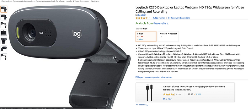 Logitech C270 recommended for Salesforce Certification Exams