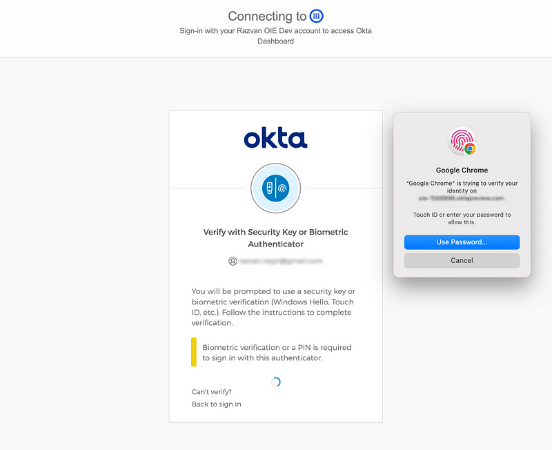 Okta WebAuthn with Device Biometrics on Chrome, macOS using Touch ID